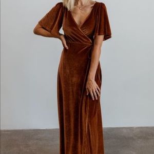 BURNT ORANGE WRAP VELVET MAXI